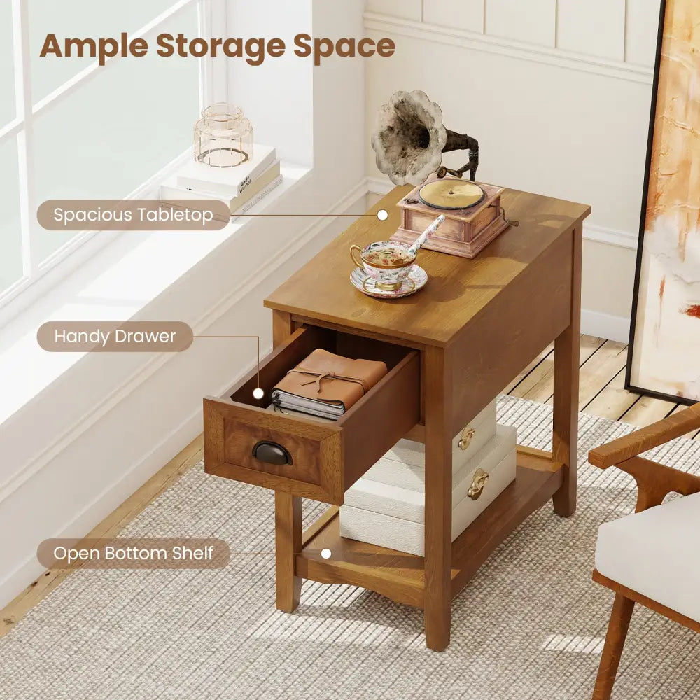 Contemporary Chair Side End Table Compact Table with Drawer Nightstand-Yellow - Yellow - End & Side Tables
