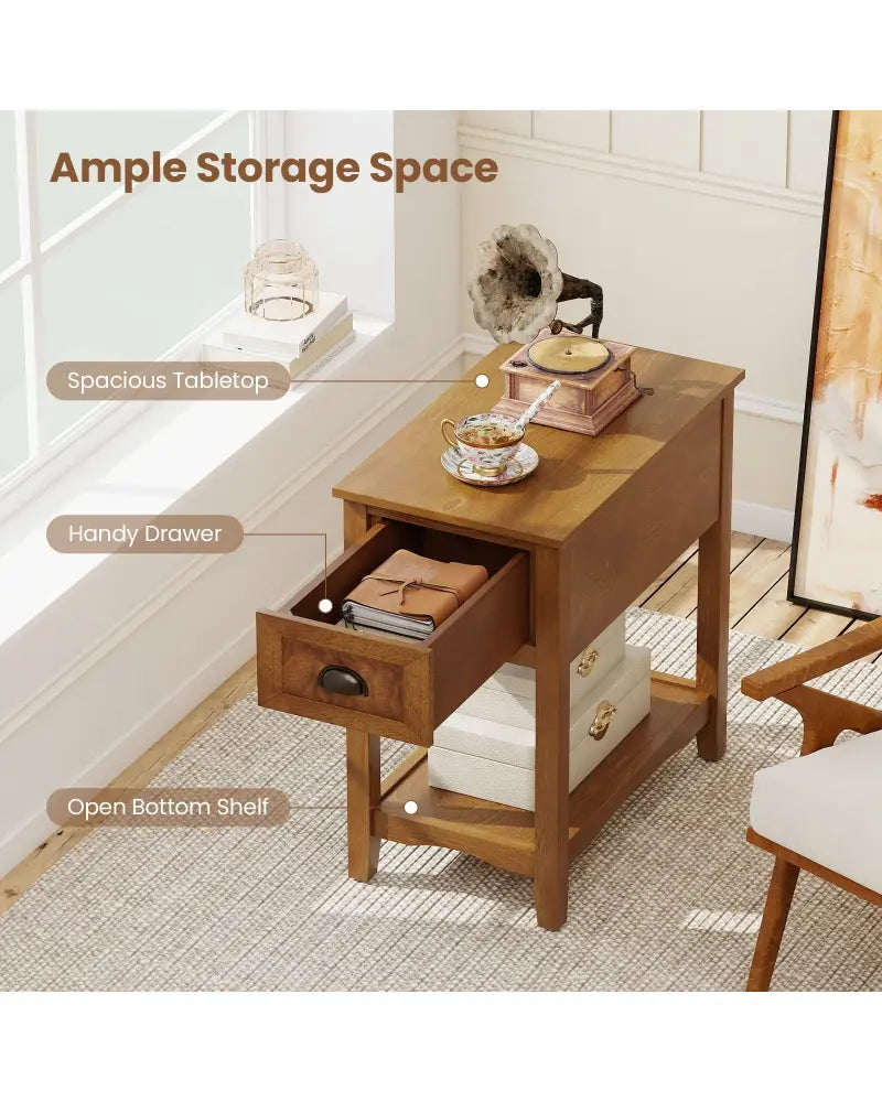 Contemporary Chair Side End Table Compact Table with Drawer Nightstand-Yellow - Yellow - End & Side Tables