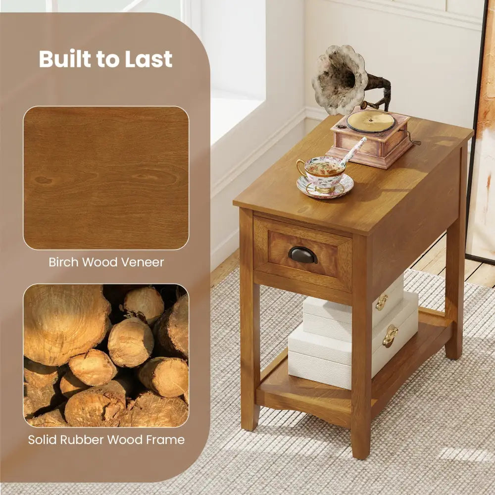 Contemporary Chair Side End Table Compact Table with Drawer Nightstand-Yellow - Yellow - End & Side Tables