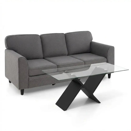 Contemporary Living Room Furniture Suite: Modern 3-Seat Teddy Velvet Sofa + 47-Inch Glass Coffee Table - Living Room