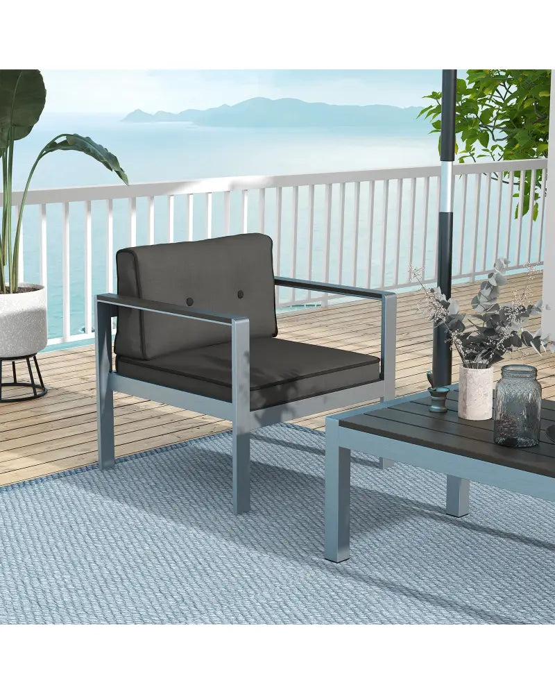 Contemporary Sofa Chair with WPC Armrests and Back Cushions-Gray - Gray - Patio Dining Chairs