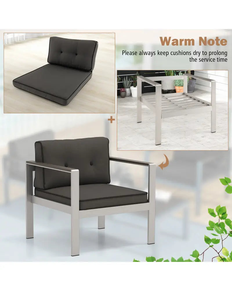 Contemporary Sofa Chair with WPC Armrests and Back Cushions-Gray - Gray - Patio Dining Chairs