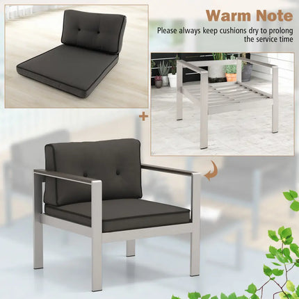 Contemporary Sofa Chair with WPC Armrests and Back Cushions-Gray - Gray - Patio Dining Chairs