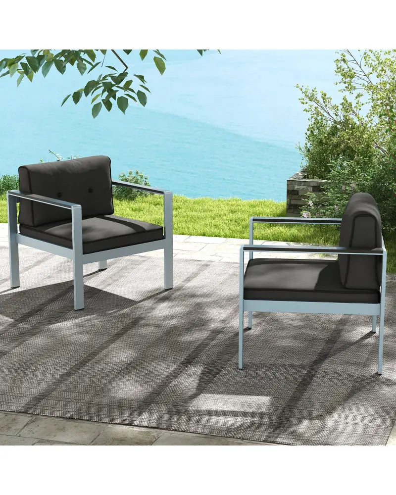 Contemporary Sofa Chair with WPC Armrests and Back Cushions-Gray - Gray - Patio Dining Chairs