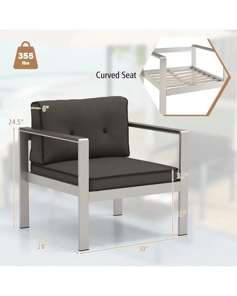 Contemporary Sofa Chair with WPC Armrests and Back Cushions-Gray - Gray - Patio Dining Chairs