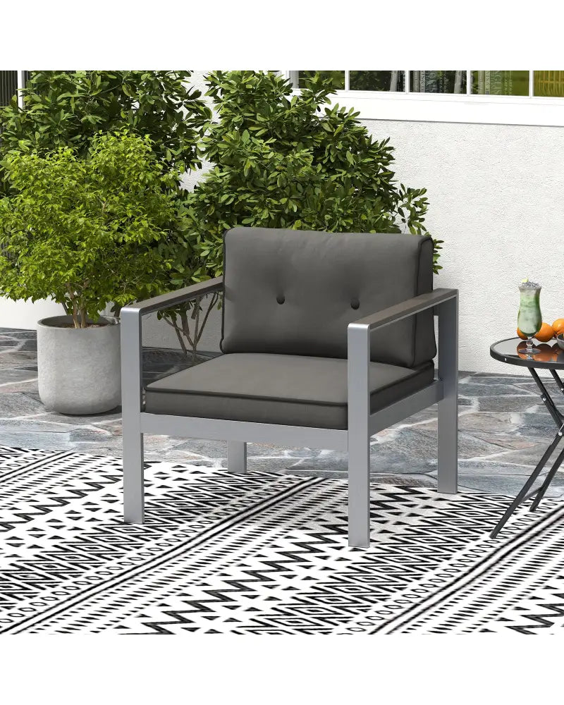 Contemporary Sofa Chair with WPC Armrests and Back Cushions-Gray - Gray - Patio Dining Chairs