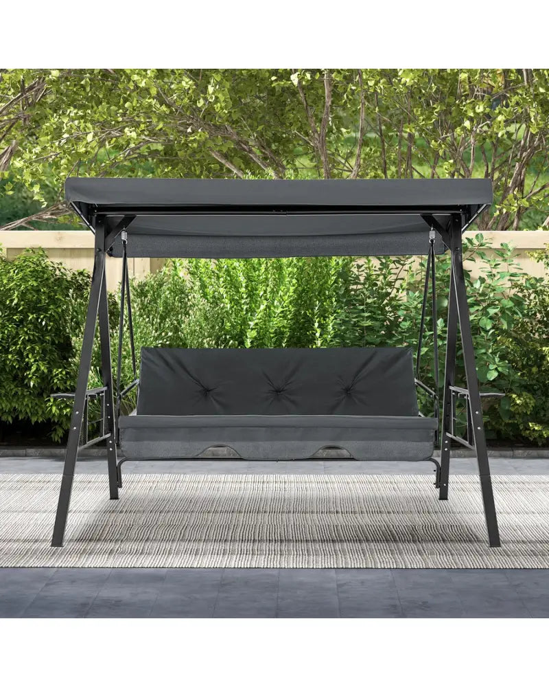 Convertible 3-Seat Patio Porch Swing Chair to Flat Bed with Adjustable Canopy-Gray - Gray - Porch Swings