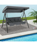 Convertible 3-Seat Patio Porch Swing Chair to Flat Bed with Adjustable Canopy-Gray - Gray - Porch Swings