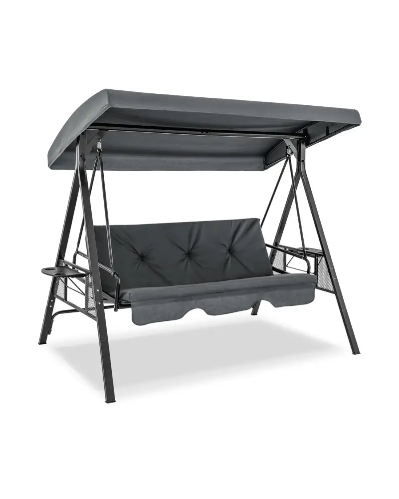 Convertible 3-Seat Patio Porch Swing Chair to Flat Bed with Adjustable Canopy-Gray - Gray - Porch Swings