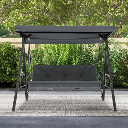 Convertible 3-Seat Patio Porch Swing Chair to Flat Bed with Adjustable Canopy-Gray - Gray - Porch Swings