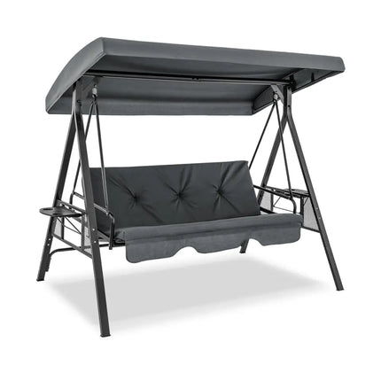 Convertible 3-Seat Patio Porch Swing Chair to Flat Bed with Adjustable Canopy-Gray - Gray - Porch Swings