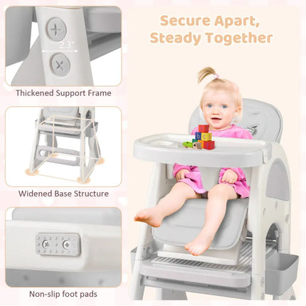 Convertible Baby High Chair with Double-layer Tray and Adjustable Backrest-Grey - Gray - High Chairs