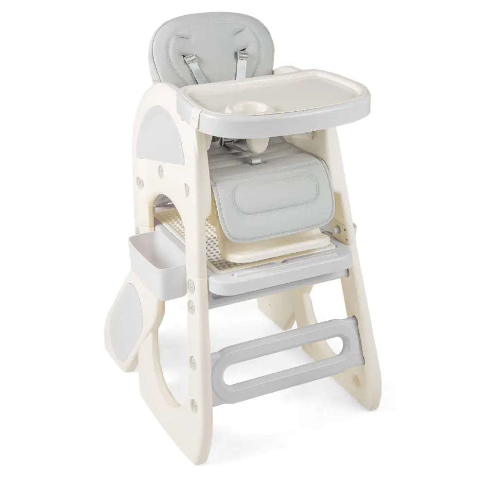 Convertible Baby High Chair with Double-layer Tray and Adjustable Backrest-Grey - Gray - High Chairs