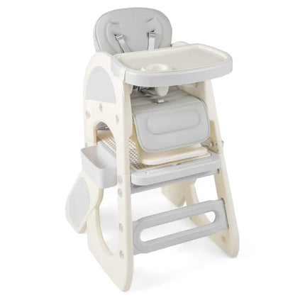Convertible Baby High Chair with Double-layer Tray and Adjustable Backrest-Grey - Gray - High Chairs