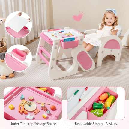Convertible Baby High Chair with Double-layer Tray and Adjustable Backrest-Pink - Pink - High Chairs
