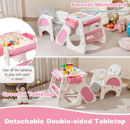 Convertible Baby High Chair with Double-layer Tray and Adjustable Backrest-Pink - Pink - High Chairs