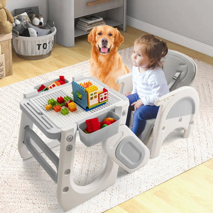 Convertible Baby High Chair with Double-layer Tray and Adjustable Backrest-Grey - Gray - High Chairs