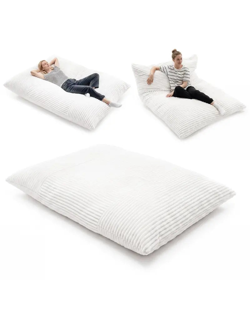 Convertible Bean Bag Floor Sofa with Machine-washable Corduroy Cover-Beige - Beige - Floor Chairs