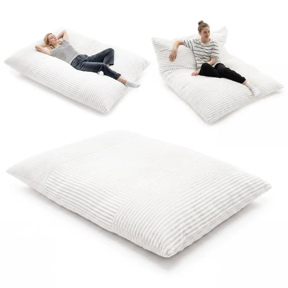 Convertible Bean Bag Floor Sofa with Machine-washable Corduroy Cover-Beige - Beige - Floor Chairs