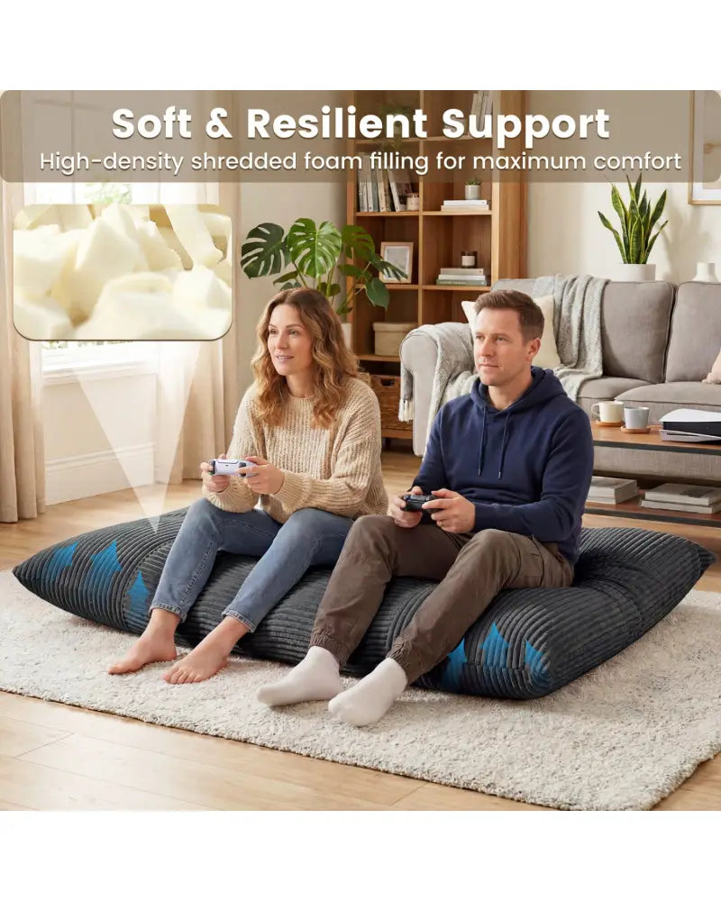 Convertible Bean Bag Floor Sofa with Machine-washable Corduroy Cover-Dark Gray - Dark Gray - Floor Chairs