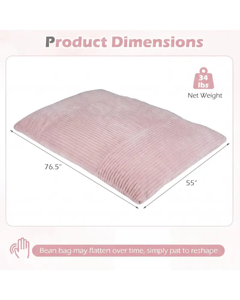 Convertible Bean Bag Floor Sofa with Machine-washable Corduroy Cover-Pink - Pink - Floor Chairs
