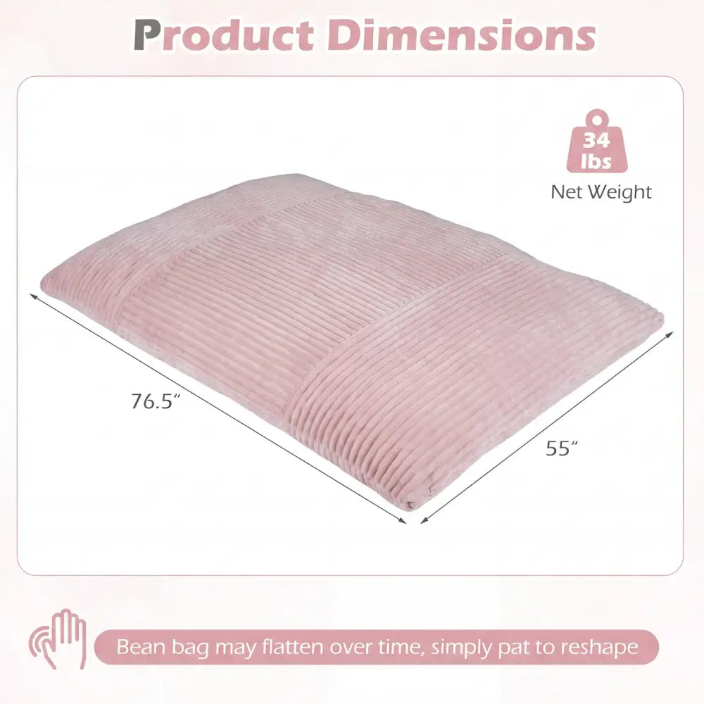 Convertible Bean Bag Floor Sofa with Machine-washable Corduroy Cover-Pink - Pink - Floor Chairs