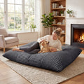 Convertible Bean Bag Floor Sofa with Machine-washable Corduroy Cover-Dark Gray - Dark Gray - Floor Chairs