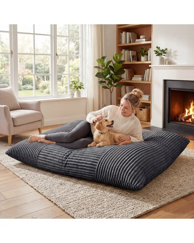 Convertible Bean Bag Floor Sofa with Machine-washable Corduroy Cover-Dark Gray - Dark Gray - Floor Chairs