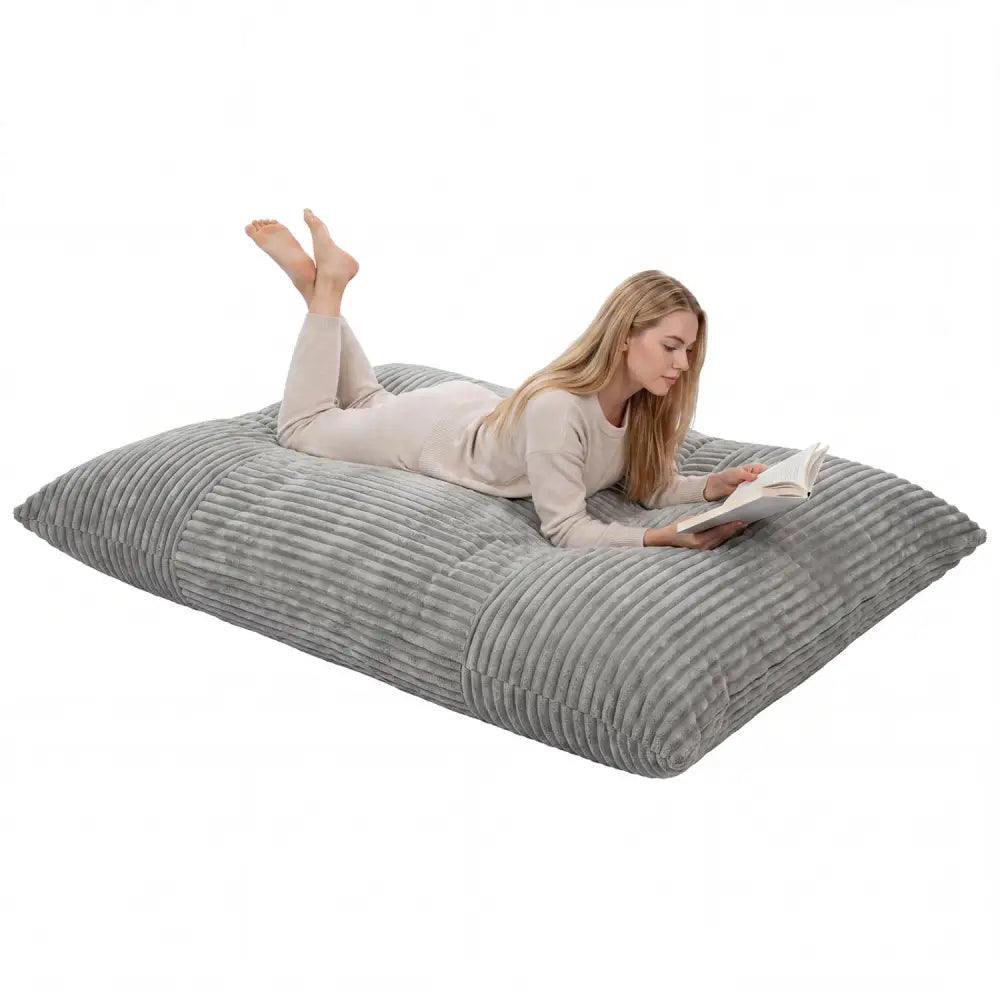 Convertible Bean Bag Floor Sofa with Machine-washable Corduroy Cover-Gray - Gray - Floor Chairs