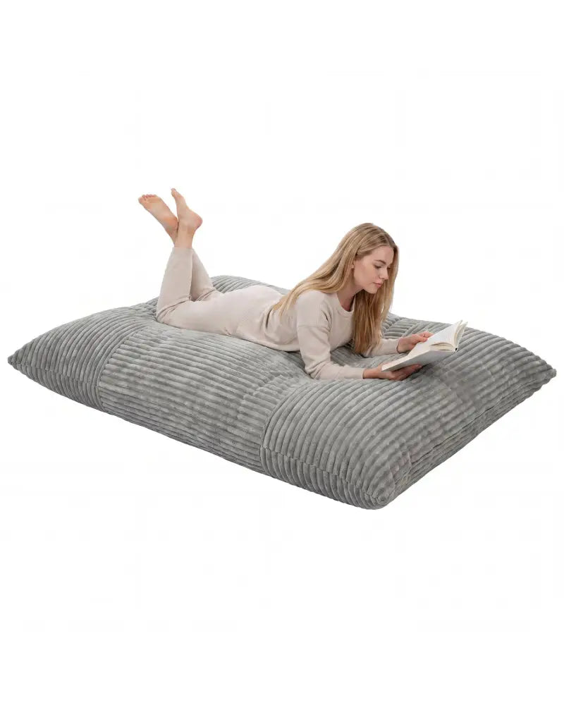 Convertible Bean Bag Floor Sofa with Machine-washable Corduroy Cover-Gray - Gray - Floor Chairs