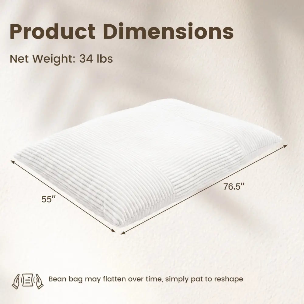 Convertible Bean Bag Floor Sofa with Machine-washable Corduroy Cover-Beige - Beige - Floor Chairs