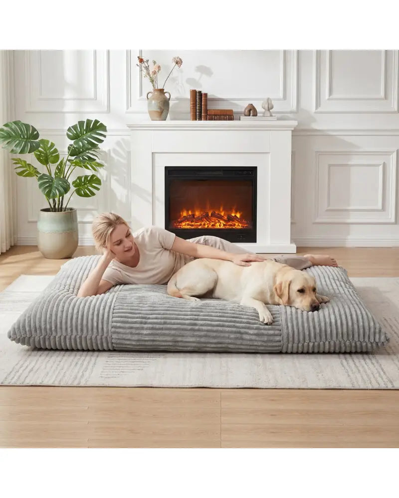 Convertible Bean Bag Floor Sofa with Machine-washable Corduroy Cover-Gray - Gray - Floor Chairs