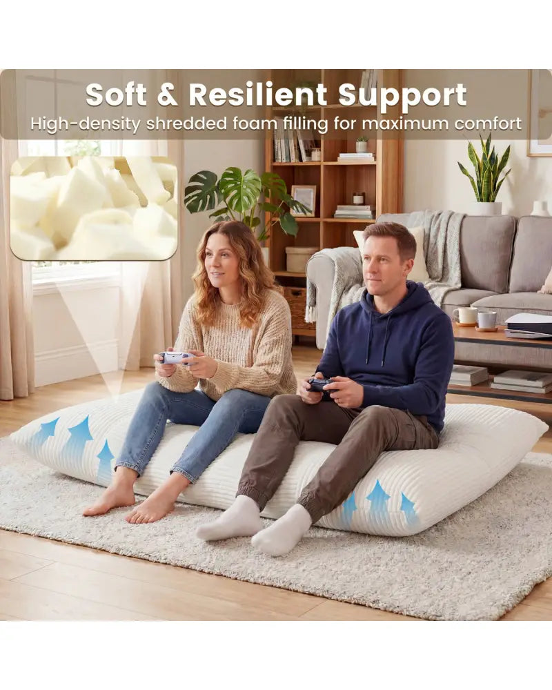 Convertible Bean Bag Floor Sofa with Machine-washable Corduroy Cover-Beige - Beige - Floor Chairs