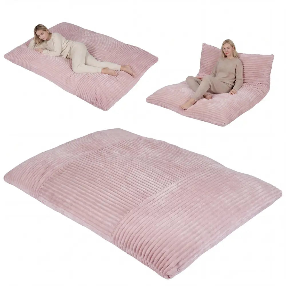 Convertible Bean Bag Floor Sofa with Machine-washable Corduroy Cover-Pink - Pink - Floor Chairs