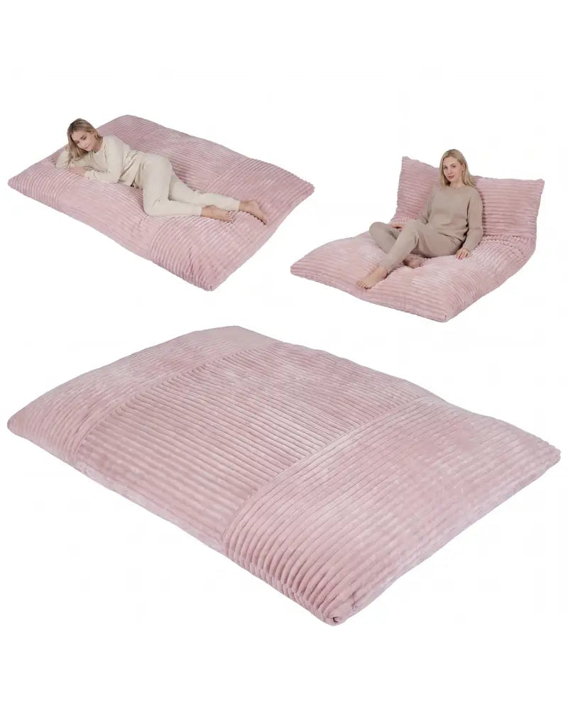 Convertible Bean Bag Floor Sofa with Machine-washable Corduroy Cover-Pink - Pink - Floor Chairs