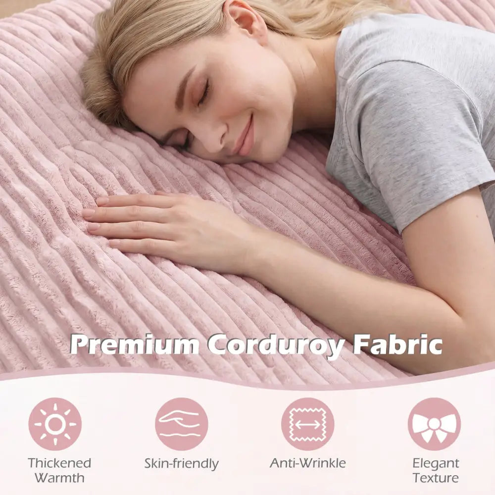 Convertible Bean Bag Floor Sofa with Machine-washable Corduroy Cover-Pink - Pink - Floor Chairs