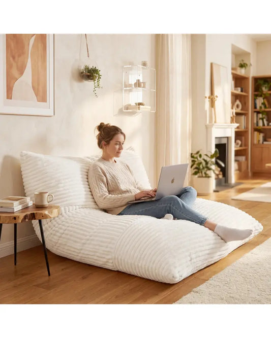 Convertible Bean Bag Floor Sofa with Machine-washable Corduroy Cover-Beige - Beige - Floor Chairs