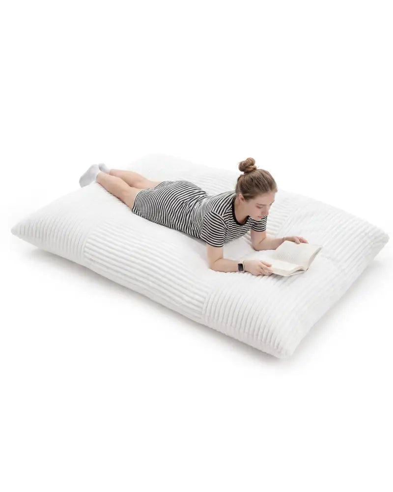 Convertible Bean Bag Floor Sofa with Machine-washable Corduroy Cover-Beige - Beige - Floor Chairs