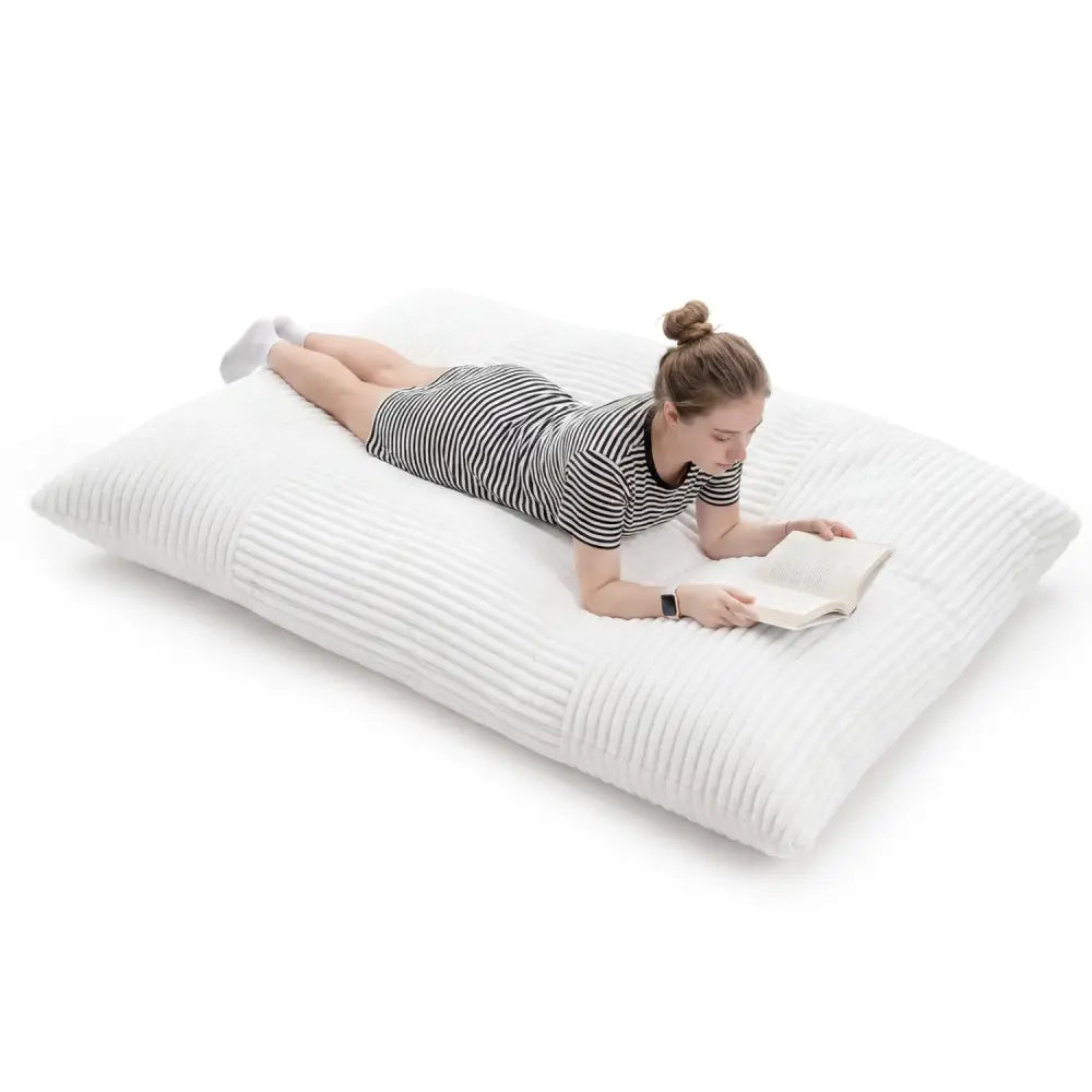 Convertible Bean Bag Floor Sofa with Machine-washable Corduroy Cover-Beige - Beige - Floor Chairs