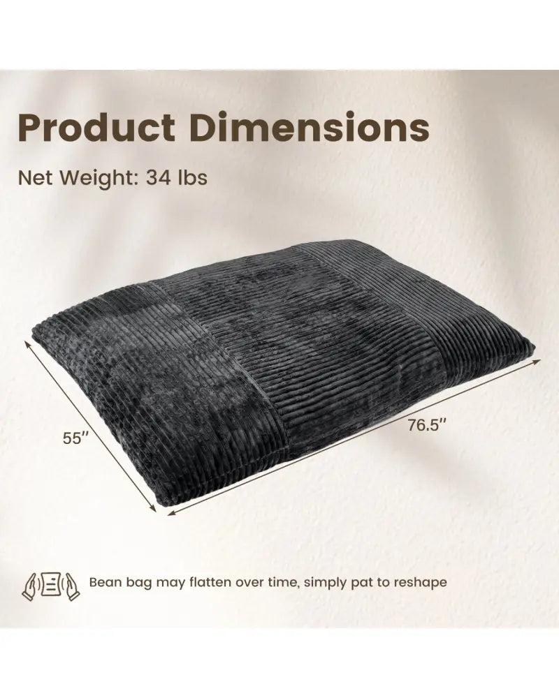Convertible Bean Bag Floor Sofa with Machine-washable Corduroy Cover-Dark Gray - Dark Gray - Floor Chairs