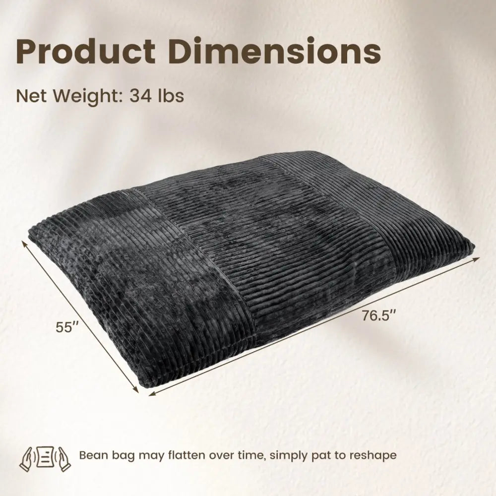 Convertible Bean Bag Floor Sofa with Machine-washable Corduroy Cover-Dark Gray - Dark Gray - Floor Chairs
