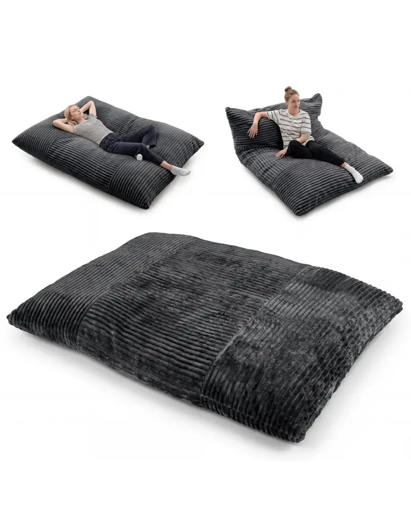 Convertible Bean Bag Floor Sofa with Machine-washable Corduroy Cover-Dark Gray - Dark Gray - Floor Chairs