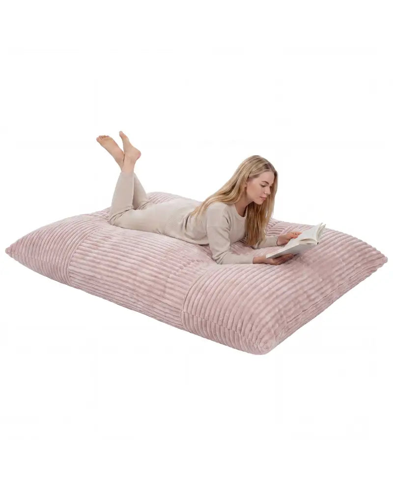 Convertible Bean Bag Floor Sofa with Machine-washable Corduroy Cover-Pink - Pink - Floor Chairs