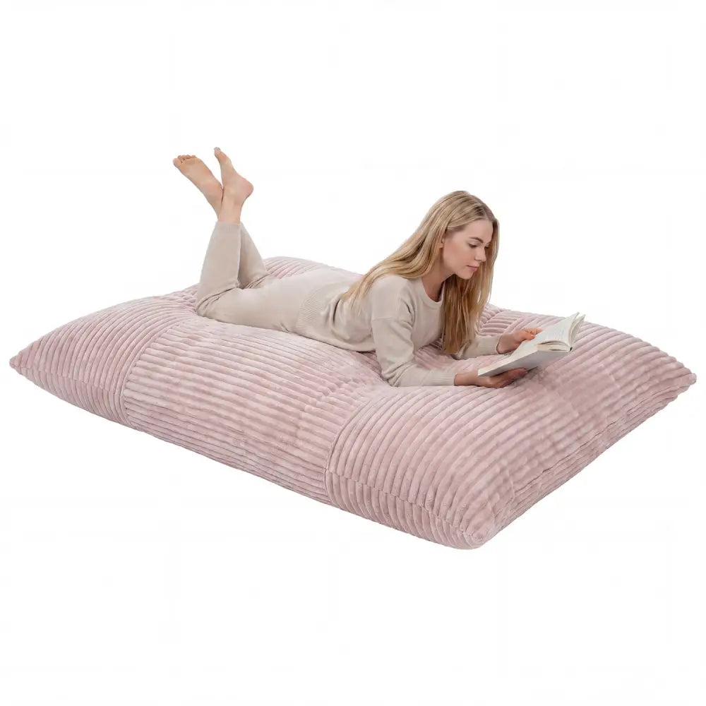 Convertible Bean Bag Floor Sofa with Machine-washable Corduroy Cover-Pink - Pink - Floor Chairs