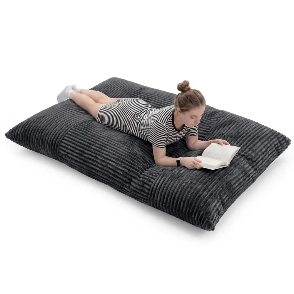 Convertible Bean Bag Floor Sofa with Machine-washable Corduroy Cover-Dark Gray - Dark Gray - Floor Chairs