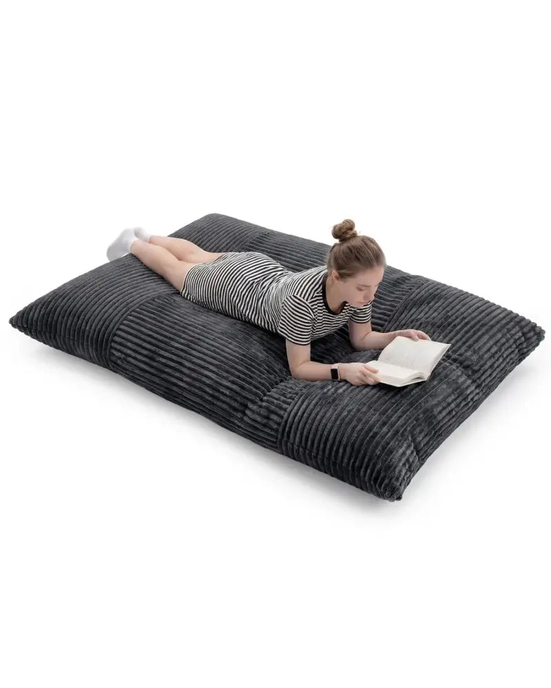 Convertible Bean Bag Floor Sofa with Machine-washable Corduroy Cover-Dark Gray - Dark Gray - Floor Chairs