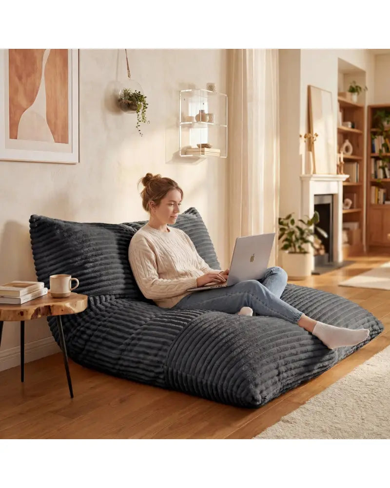 Convertible Bean Bag Floor Sofa with Machine-washable Corduroy Cover-Dark Gray - Dark Gray - Floor Chairs