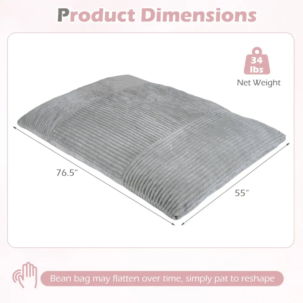 Convertible Bean Bag Floor Sofa with Machine-washable Corduroy Cover-Gray - Gray - Floor Chairs