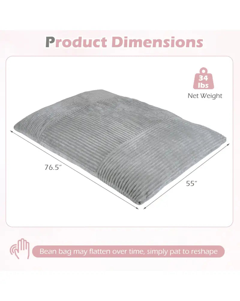 Convertible Bean Bag Floor Sofa with Machine-washable Corduroy Cover-Gray - Gray - Floor Chairs