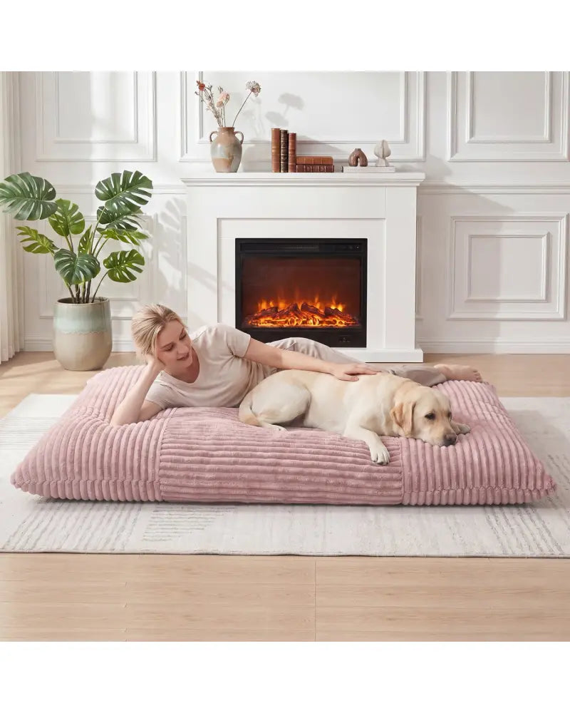 Convertible Bean Bag Floor Sofa with Machine-washable Corduroy Cover-Pink - Pink - Floor Chairs